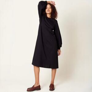 Kowtow Full Sleeve Dress Black Organic Cotton Jersey Balloon Sleeve A-Line M EUC